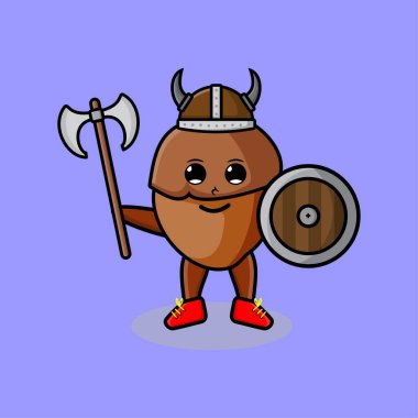 Sevimli çizgi film karakteri Şapkalı ve elinde baltası olan bir korsan tişört, çıkartma, logo, poster elemanı için modern tasarım