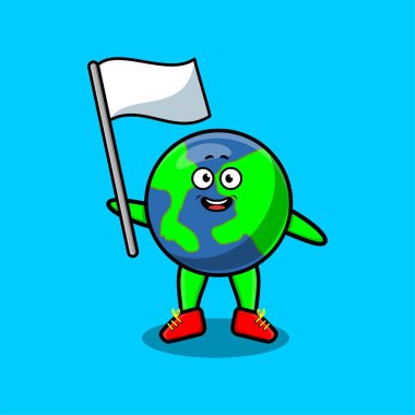 Tişört, etiket, logo elementleri için modern tasarım beyaz bayraklı şirin Dünya maskot karakteri