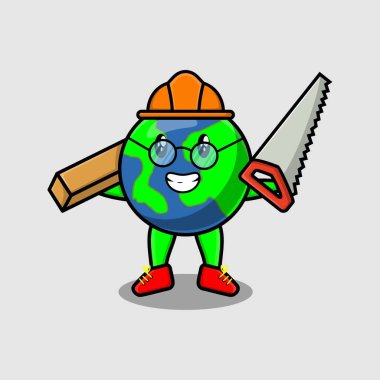 Marangoz karakteri olarak sevimli bir karikatür. Tahta ve testere ile modern tarzda dizayn edilmiş.