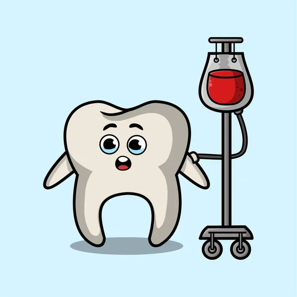 Cute Cartoon Illustration Tooth Having Blood Transfusion Cute Modern Style — Stock Vector