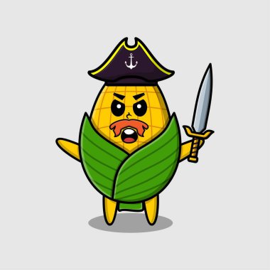 Şirin bir maskot karakteri. Şapkalı ve kılıç tutan bir korsan. Modern tasarım.