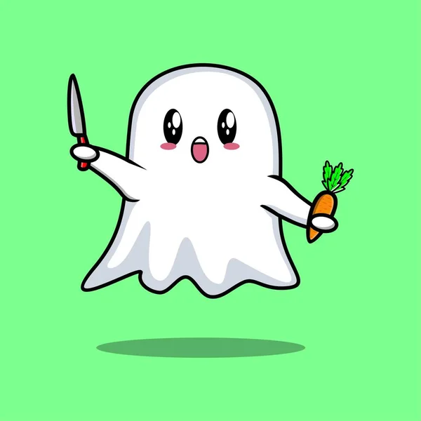 Bonito Kawaii Fantasma Personagem Dos Desenhos Animados Com Diferentes Expressões —  Vetores de Stock