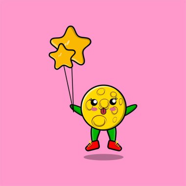 Yıldız balonu karikatür vektör çizimi ile yüzen sevimli karikatür ayı konsept 3D karikatür tarzı