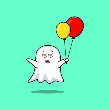 Çizgi film yüz çizimlerinin farklı ifadeleriyle sevimli kawaii hayalet çizgi film karakteri