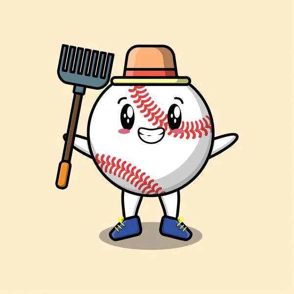 Cute Kawaii Baseball Ball Postać Kreskówek Różnych Wyrazów Kreskówek Twarz — Wektor stockowy