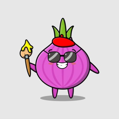 Şirin kawaii soğan çizgi film karakteri farklı çizgi film yüz vektör çizimleri ile