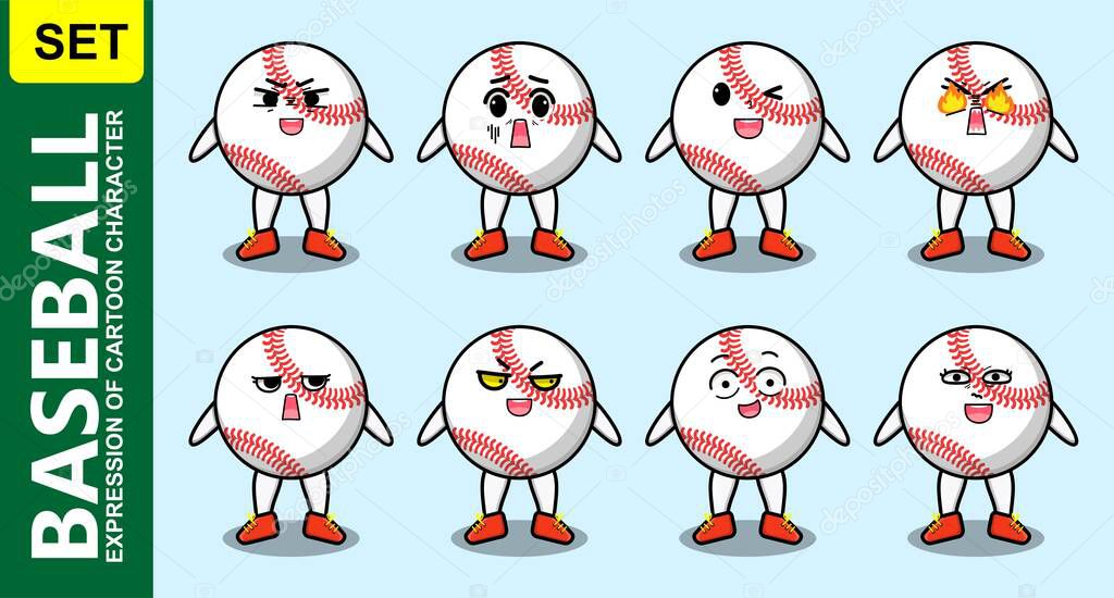 Set kawaii cute baseball ball cartoon character with different expressions