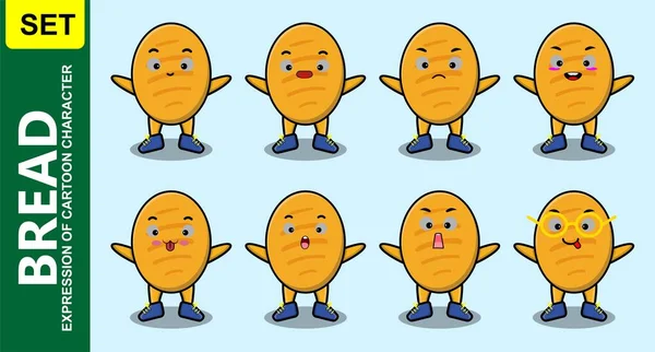 Kawaii ekmek çizgi film karakterini farklı çizgi film yüz çizimleri ile ayarla