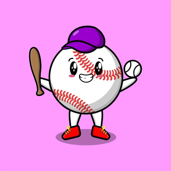 Bonito Personagem Bola Beisebol Desenhos Animados Jogando Beisebol Design Estilo —  Vetores de Stock