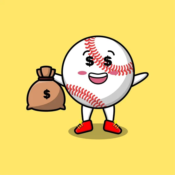 Cute Kreskówki Crazy Bogaty Baseball Piłkę Workiem Pieniędzy Kształcie Śmieszne — Wektor stockowy