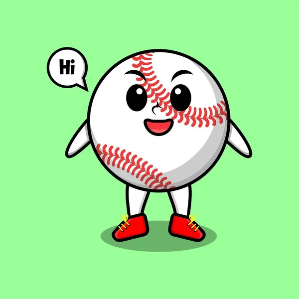 Bonito Personagem Bola Beisebol Desenhos Animados Com Expressão Feliz Design —  Vetores de Stock