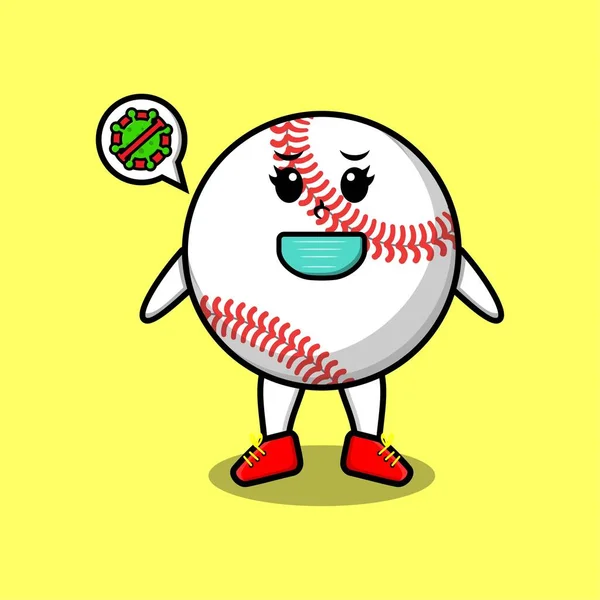 Cute Kreskówka Maskotka Ilustracja Baseball Piłka Pomocą Maski Aby Zapobiec — Wektor stockowy