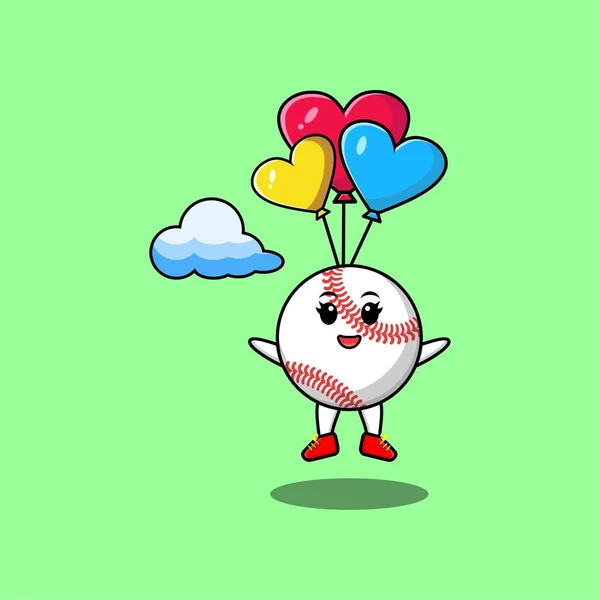 Cute Kreskówki Baseball Maskotka Jest Skoki Spadochronowe Balonem Szczęśliwy Gest — Wektor stockowy