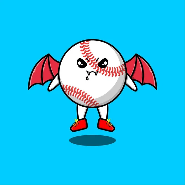 Cute Maskotka Kreskówka Baseball Postać Jako Dracula Skrzydłami Cute Nowoczesny — Wektor stockowy