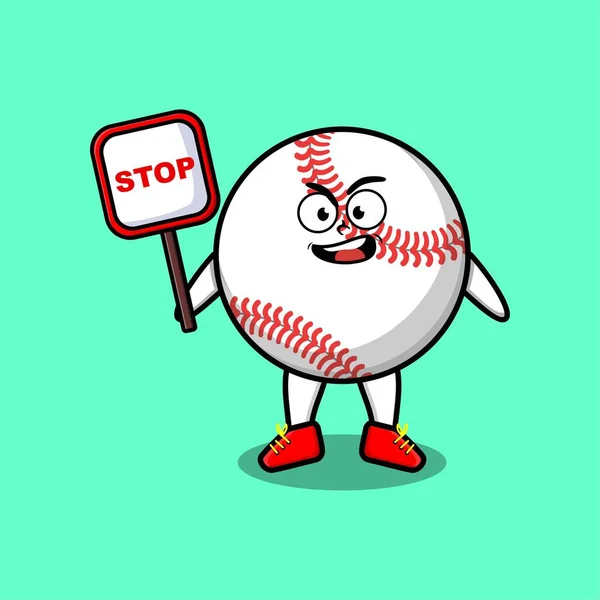 Cute Cartoon Maskotka Ilustracja Baseball Piłka Tablicy Znak Stopu Wektor — Wektor stockowy
