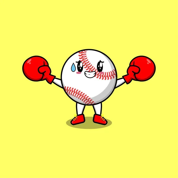 ボクシンググローブとかわいいスタイリッシュなデザインでスポーツをプレイかわいい野球ボールマスコット漫画 — ストックベクタ