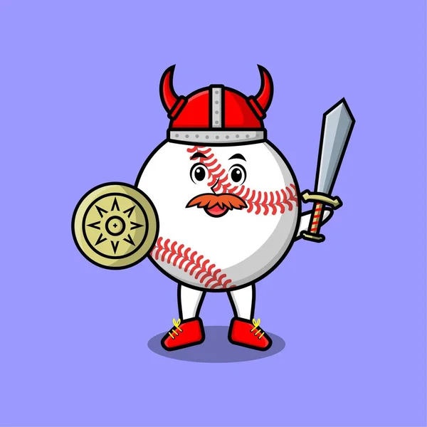 Bonito Personagem Desenho Animado Baseball Bola Viking Pirata Com Chapéu —  Vetores de Stock