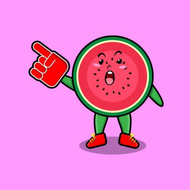 Modern tasarımda köpük parmak eldivenli şirin karpuz karpuzu.