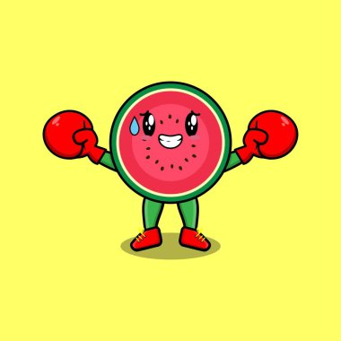 Tatlı çizgi film karakteri Karpuz kılıç ve kalkan tutuyor.