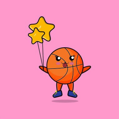 Yıldız balonu vektör illüstrasyonlu şirin çizgi film basketbolu