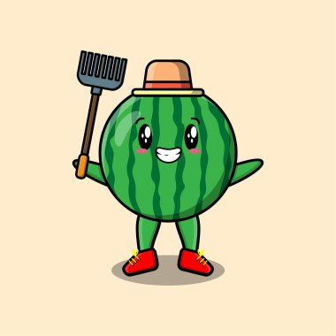 Tarımsal işçi karpuzu, yaba vektör görüntüsüyle sevimli modern tarz tasarımı. 