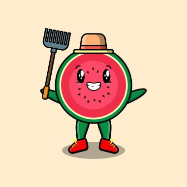 Tarımsal işçi karpuzu, yaba vektör görüntüsüyle sevimli modern tarz tasarımı.