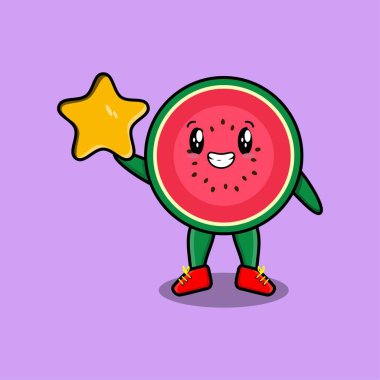 Sevimli karpuz karakteri, sevimli modern stil tasarımında büyük bir altın yıldız tutuyor. 