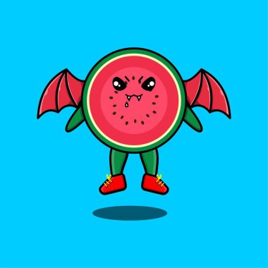 Şirin maskot çizgi filmi karpuz karakteri sevimli modern tarzda kanatları olan drakula gibi.