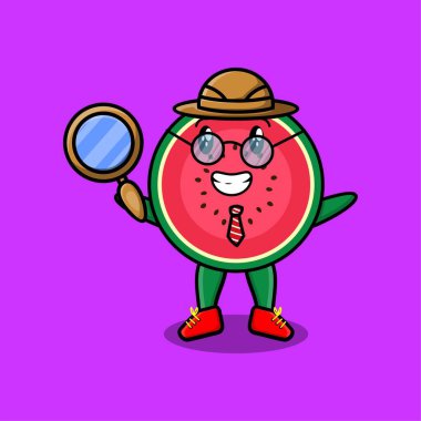 Tatlı çizgi film karakteri Karpuz Dedektifi büyüteçle arıyor.