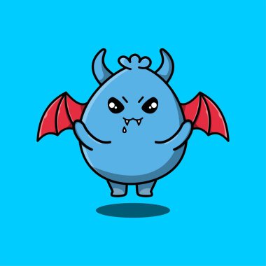 Şirin maskot çizgi filmi Goblin canavar karakteri sevimli modern tarzda kanatları olan Dracula.