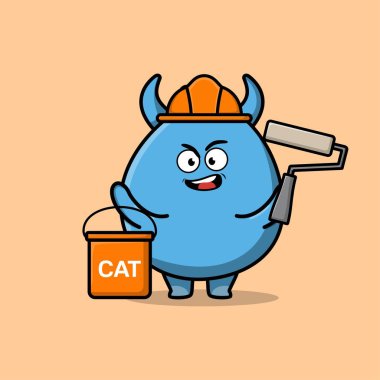 Üç boyutlu modern stil tasarımı ile karakter çizen sevimli bir çizgi cin canavarı.