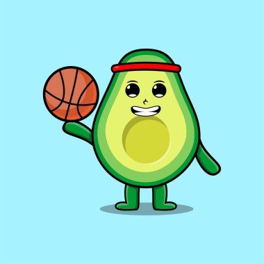 Basketbol oynayan sevimli bir avokado karakteri.