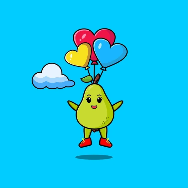 Netter Cartoon Birnenfrucht Maskottchen Ist Fallschirmspringen Mit Ballon Und Glückliche — Stockvektor