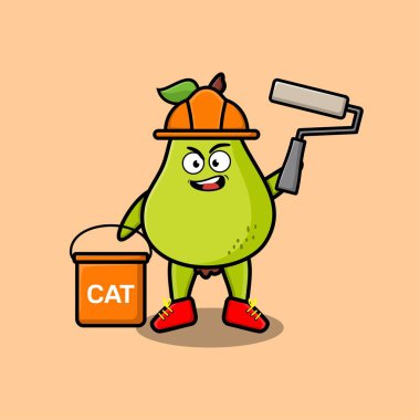 Şirin armut armut meyvesi, üç boyutlu modern stil tasarımlı bir yapıcı karakter tablosu.