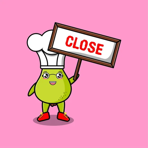 Cute Cartoon Avocado Chef Character Holding Close Sign Designs Concept — Stock Vector