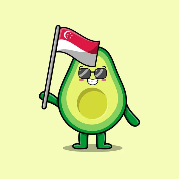 Cute Cartoon Avocado Mascot Character Singapore Country Flag Modern Design — Stock Vector