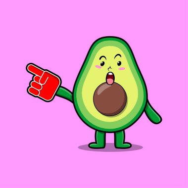 Modern tasarımda köpük parmak eldivenli şirin Avokado çizgi filmi