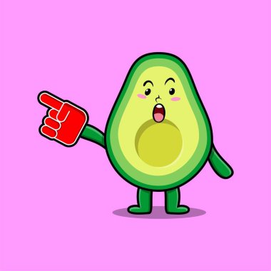 Modern tasarımda köpük parmak eldivenli şirin Avokado çizgi filmi