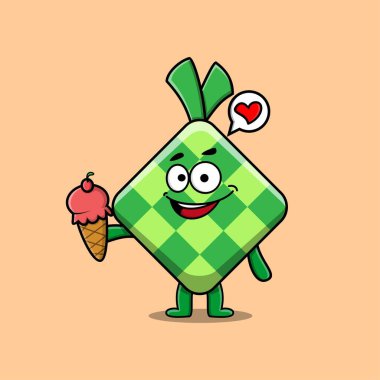 Tatlı ketupat karakteri dondurma külahı tutuyor.