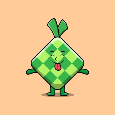 Şirin bir ketupat çizgi film karakteri ve sevimli bir yüz ifadesi var.