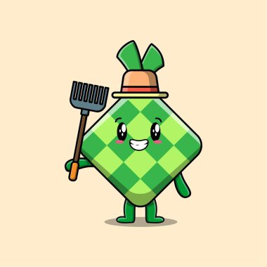 Tatlı çizgi film Tarım işçisi ketupat yaba vektör imajı ile sevimli modern tarz tasarımı