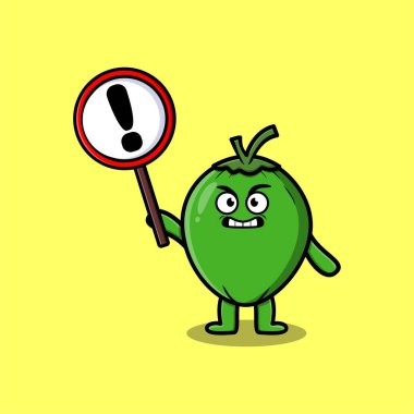 Sevimli karikatür çizimi. Ünlem levhası olan hindistan cevizi.