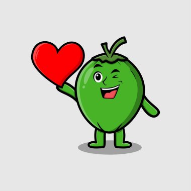 Hindistan cevizi karakteri modern stil tasarımında büyük kırmızı kalp taşıyor.