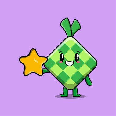 Kawaii ketupat çizgi film karakterini karikatür yüz vektör çizimlerinin farklı ifadeleriyle ayarla