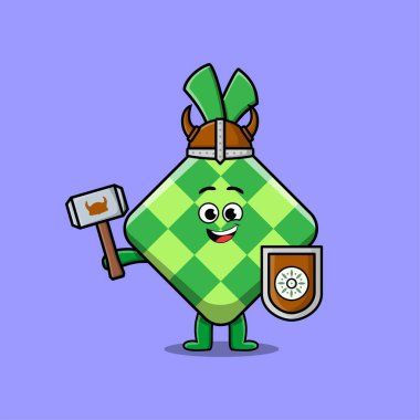 Sevimli çizgi film karakteri Ketupat Viking korsanı. Şapkalı, elinde çekiç ve kalkanı olan şirin bir korsan.