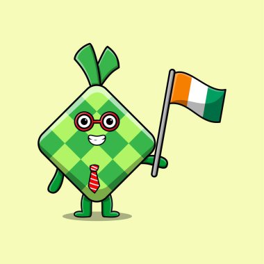 Modern tasarımda ülke bayrağı taşıyan sevimli çizgi film Ketupat maskotu karakteri 