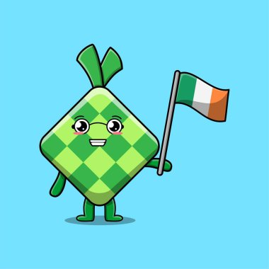 Modern tasarımda ülke bayrağı taşıyan sevimli çizgi film Ketupat maskotu karakteri 