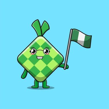 Modern tasarımda Nijerya bayrağı taşıyan sevimli Ketupat çizgi filmi maskot karakteri