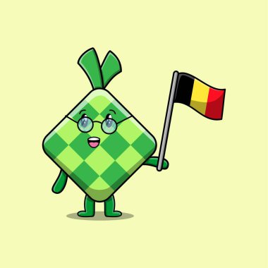 Modern tasarımda Belçika bayrağı taşıyan sevimli Ketupat çizgi filmi maskot karakteri
