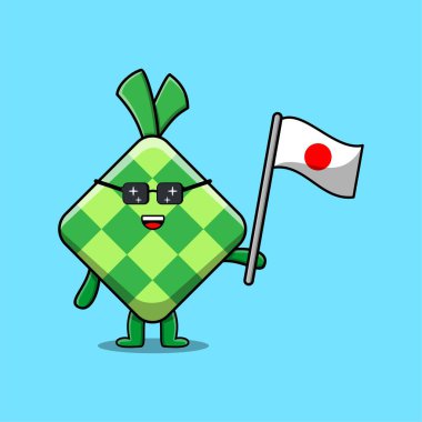 Modern tasarımda ülke bayrağı taşıyan sevimli çizgi film Ketupat maskotu karakteri 